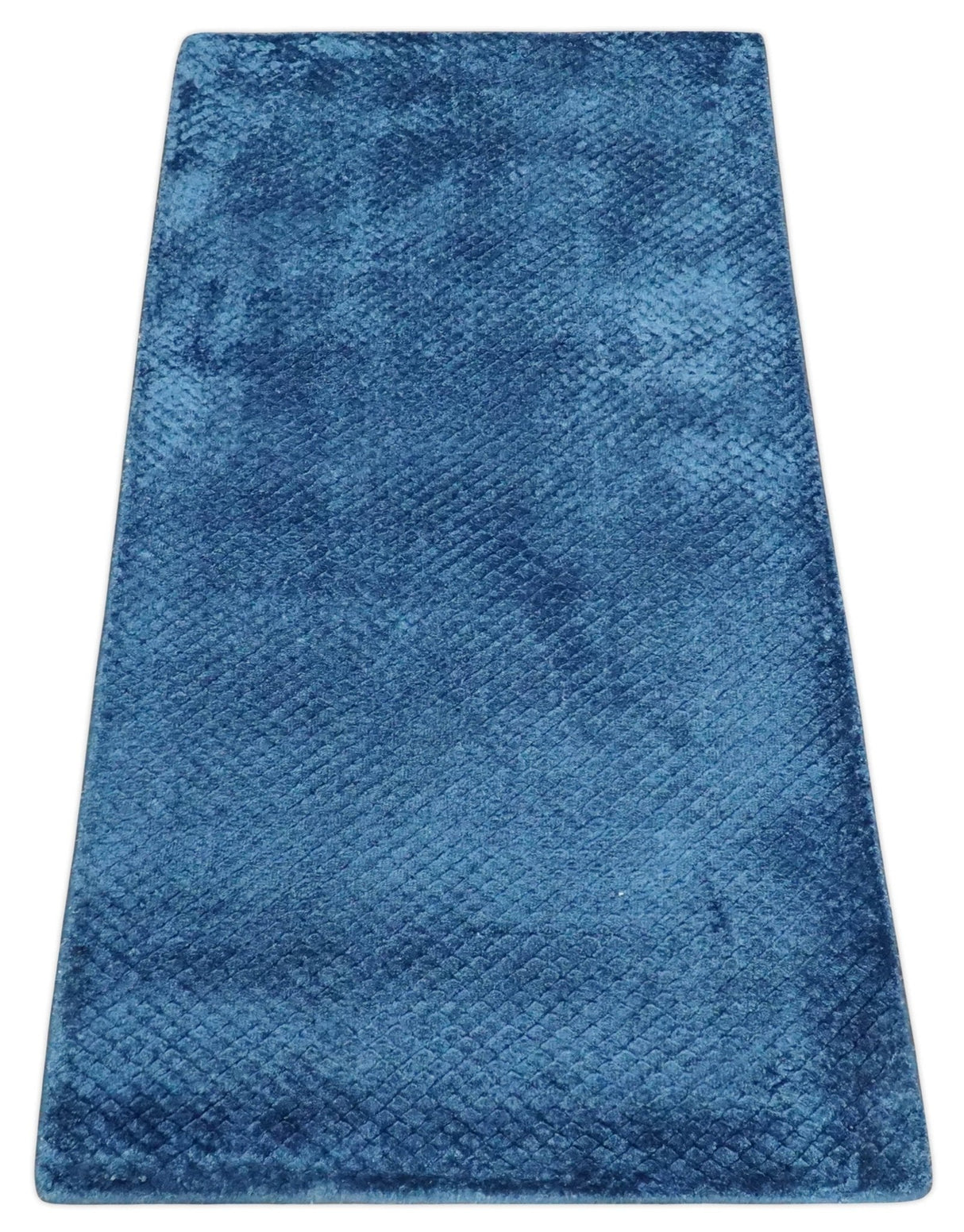 Modern Geometrical Cross Square Hand Made 2x4 Blue Art silk Area Rug
