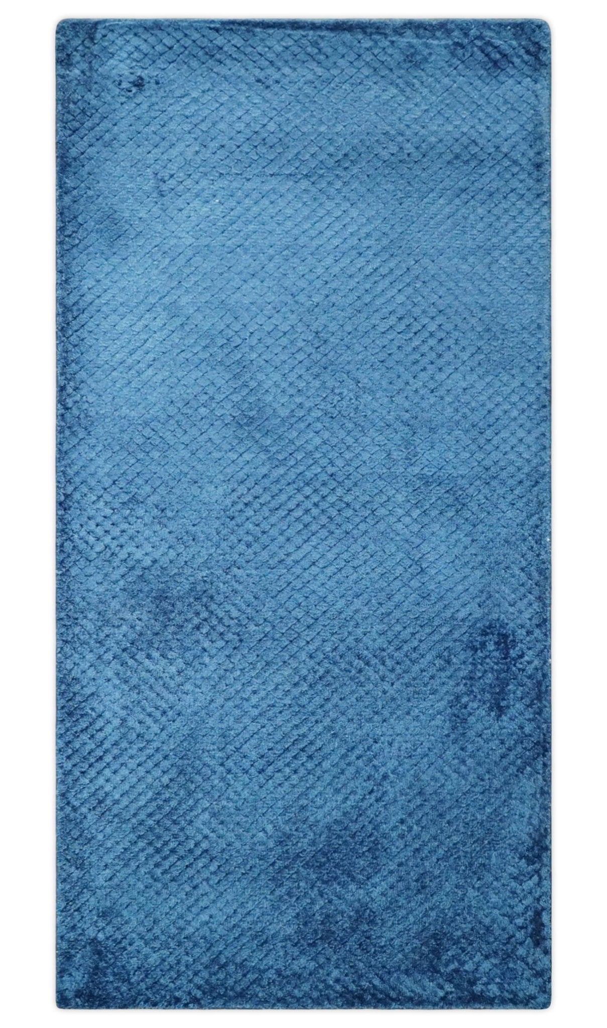 Modern Geometrical Cross Square Hand Made 2x4 Blue Art silk Area Rug