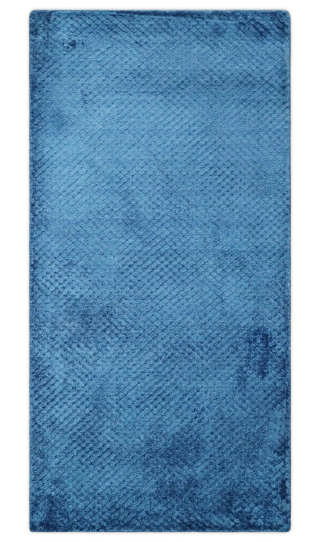 Modern Geometrical Cross Square Hand Made 2x4 Blue Art silk Area Rug