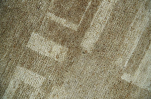 Modern Geometrical Dark Beige and Ivory Hand Knotted 5x8 Wool Area Rug