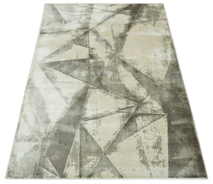Modern Geometrical Diamond Cut Design Beige and Gray 5x8 Hand loom Viscose Area Rug