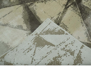 Modern Geometrical Diamond Cut Design Beige and Gray 5x8 Hand loom Viscose Area Rug