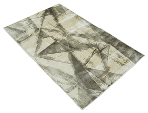 Modern Geometrical Diamond Cut Design Beige and Gray 5x8 Hand loom Viscose Area Rug