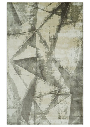 Modern Geometrical Diamond Cut Design Beige and Gray 5x8 Hand loom Viscose Area Rug