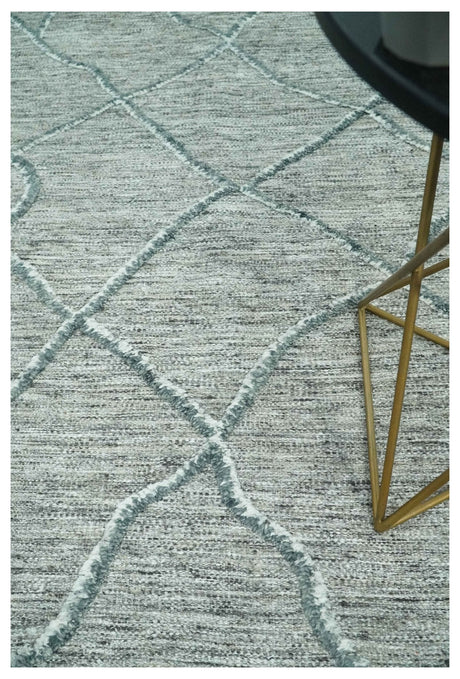 Modern Geometrical Hand carved Texture Gray, Ivory and Charcoal Hand Knotted 5x8 wool Area Rug