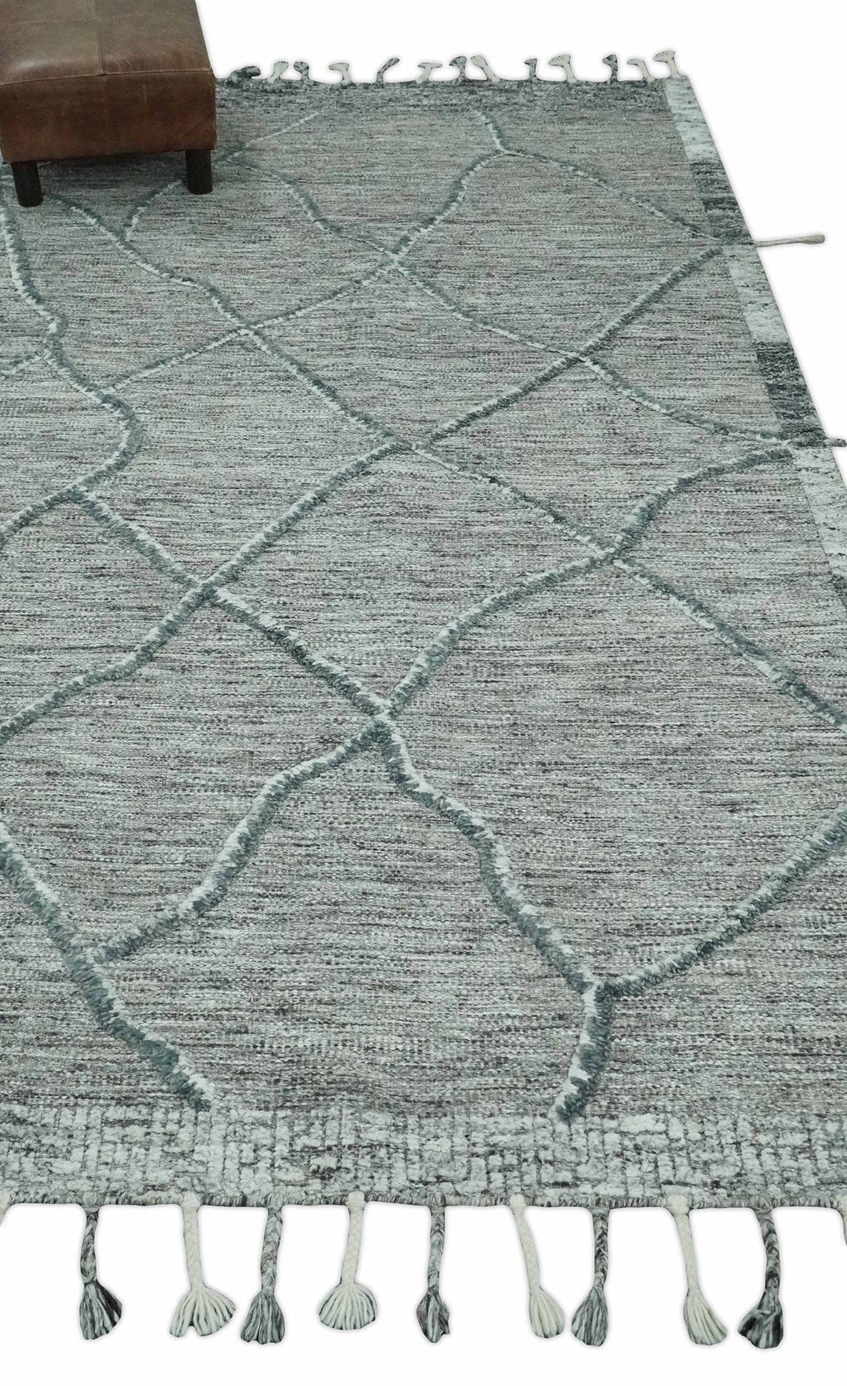 Modern Geometrical Hand carved Texture Gray, Ivory and Charcoal Hand Knotted 5x8 wool Area Rug