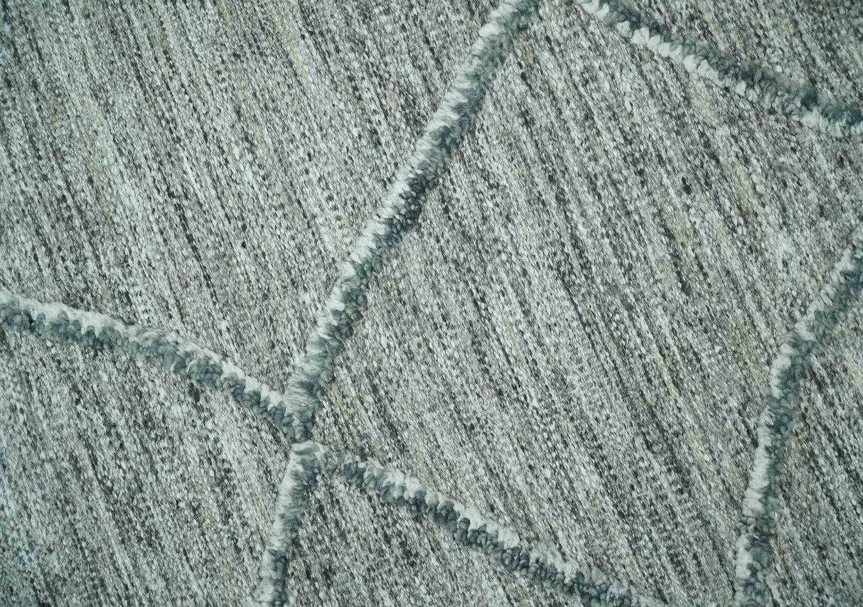 Modern Geometrical Hand carved Texture Gray, Ivory and Charcoal Hand Knotted 5x8 wool Area Rug