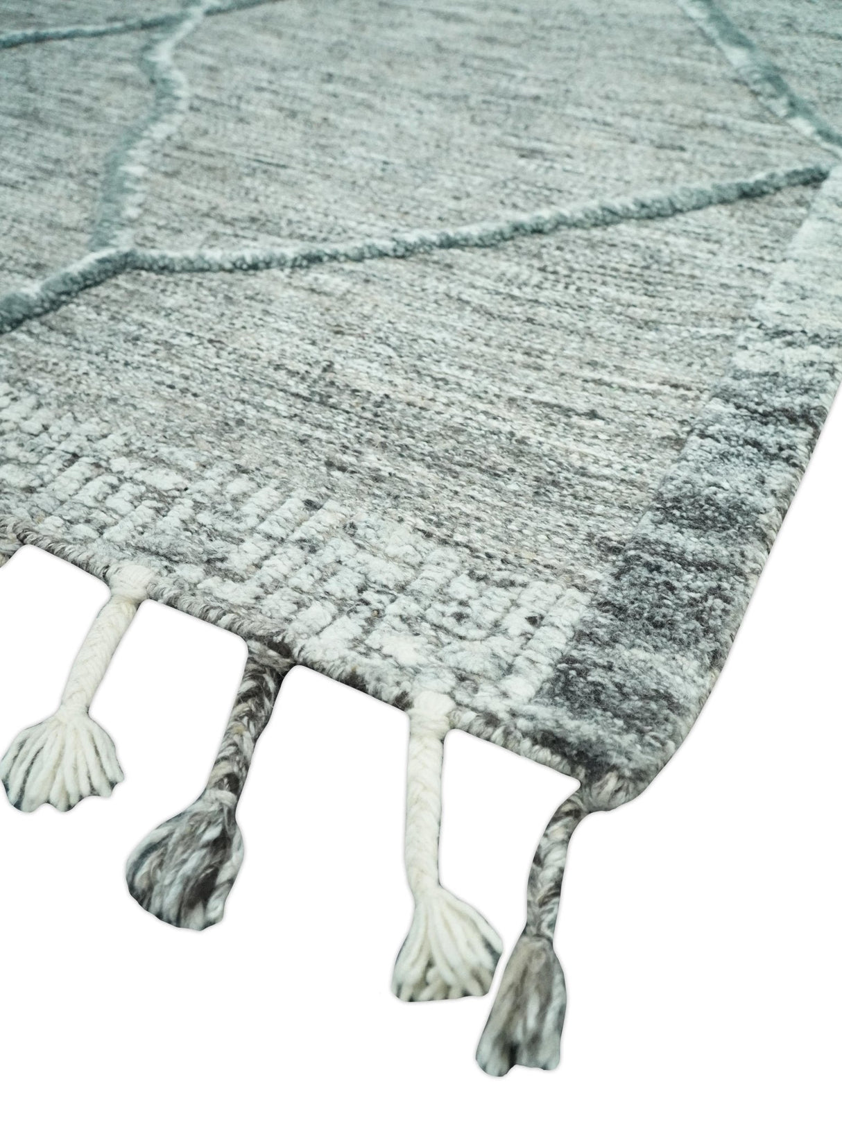 Modern Geometrical Hand carved Texture Gray, Ivory and Charcoal Hand Knotted 5x8 wool Area Rug
