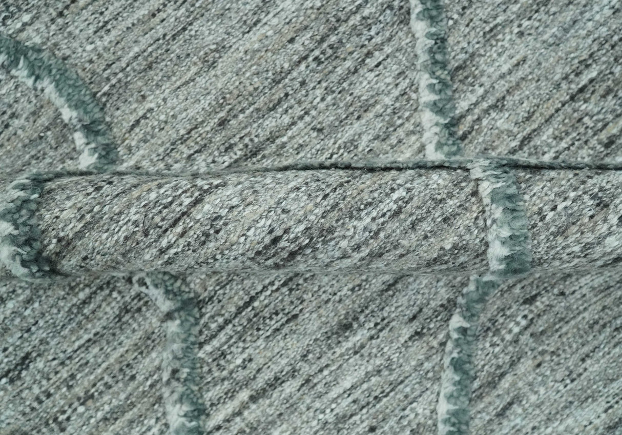 Modern Geometrical Hand carved Texture Gray, Ivory and Charcoal Hand Knotted 5x8 wool Area Rug