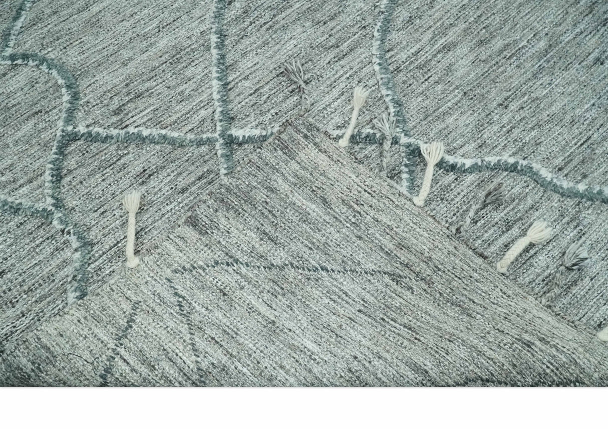 Modern Geometrical Hand carved Texture Gray, Ivory and Charcoal Hand Knotted 5x8 wool Area Rug