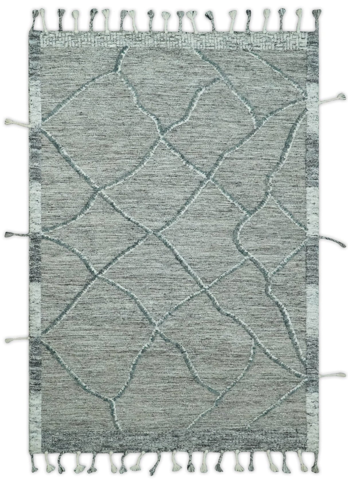Modern Geometrical Hand carved Texture Gray, Ivory and Charcoal Hand Knotted 5x8 wool Area Rug