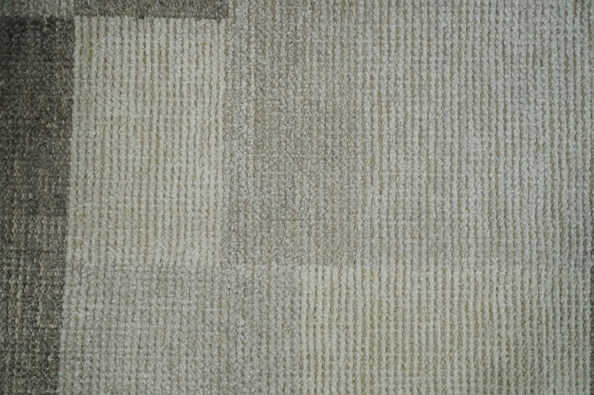 Modern Geometrical Hand knotted 2x3 Gray, Beige and Silver Area Rug | N5323