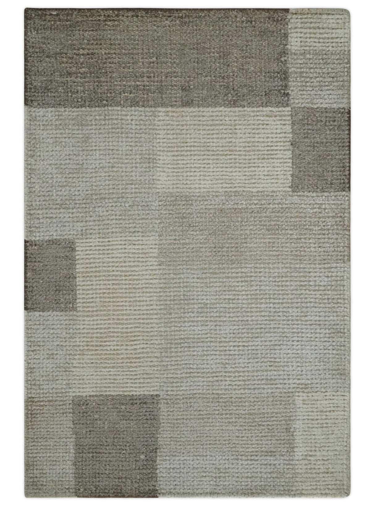 Modern Geometrical Hand knotted 2x3 Gray, Beige and Silver Area Rug | N5323