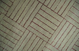 Modern Geometrical Hand knotted Maroon and Beige 5x8 Wool and Art Silk Area Rug