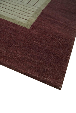 Modern Geometrical Hand knotted Maroon and Beige 5x8 Wool and Art Silk Area Rug