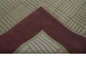Modern Geometrical Hand knotted Maroon and Beige 5x8 Wool and Art Silk Area Rug