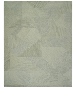 Modern Geometrical Ivory, Gray and Olive Stripes Textured Hand Tufted Custom Made rug