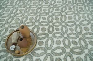 Modern Geometrical Ivory, Teal and Brown Hand Knotted 8x10 wool Area Rug