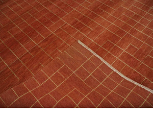 Modern Geometrical Rust and Gold 6x9 Hand loom Wool and Art Silk Area Rug