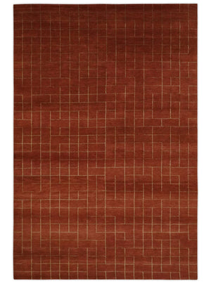 Modern Geometrical Rust and Gold 6x9 Hand loom Wool and Art Silk Area Rug