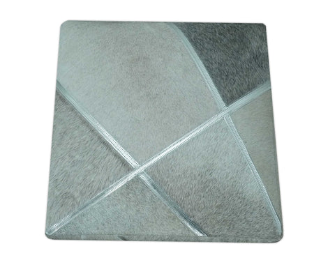 Modern Geometrical Shades of Gray and Ivory Genuine Leather Pouf