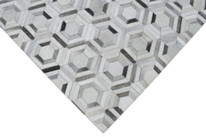 Modern Handmade Hairon Genuine Leather Ivory and Silver Area Rug | LR2