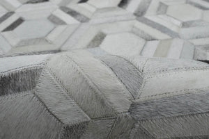 Modern Handmade Hairon Genuine Leather Ivory and Silver Area Rug | LR2