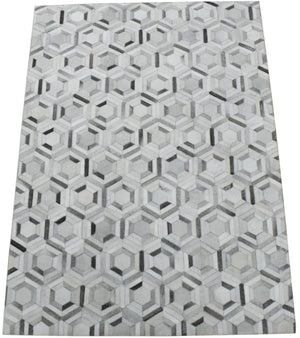 Modern Handmade Hairon Genuine Leather Ivory and Silver Area Rug | LR2
