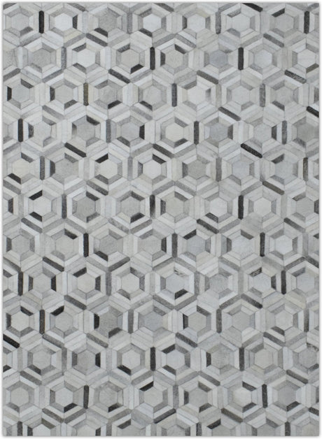 Modern Handmade Hairon Genuine Leather Ivory and Silver Area Rug | LR2