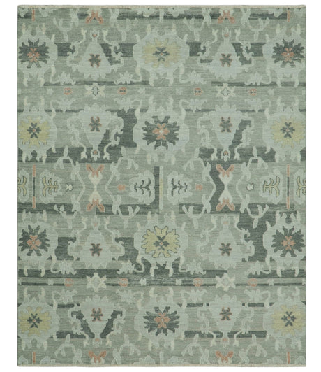 Modern Ikat Design Silver And Blue 8X10 Hand Knotted wool rug