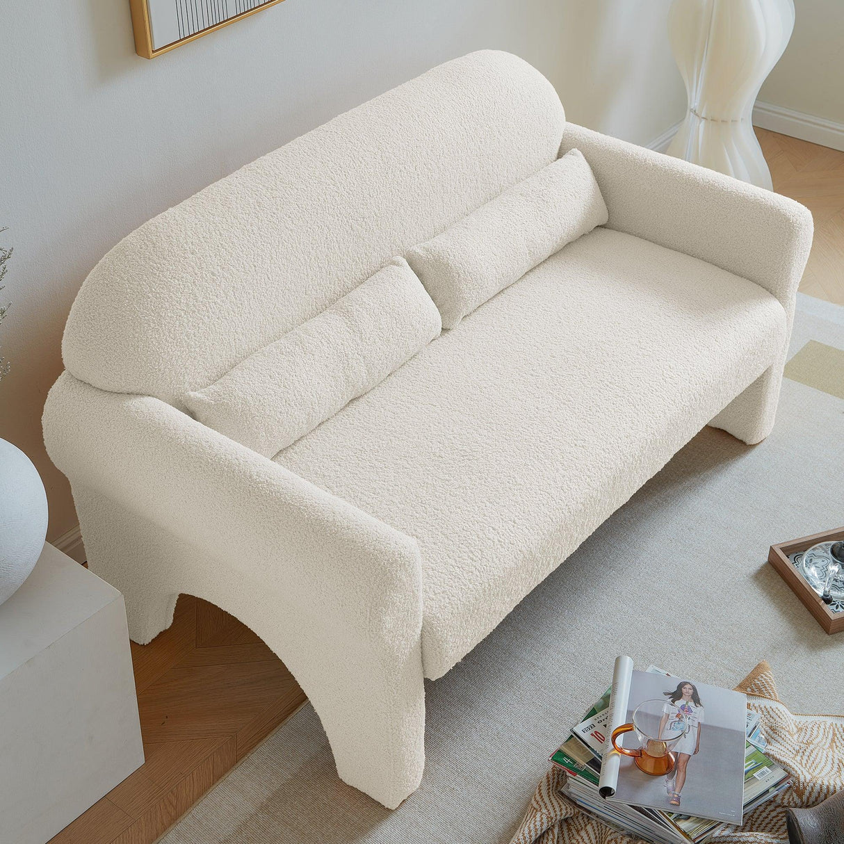 Modern Lambs Wool Fabric Loveseat for Living Room