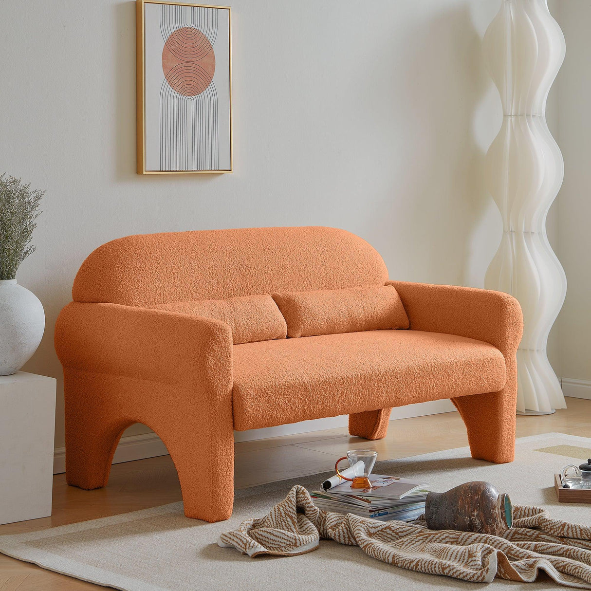 Modern Lambs Wool Fabric Loveseat for Living Room