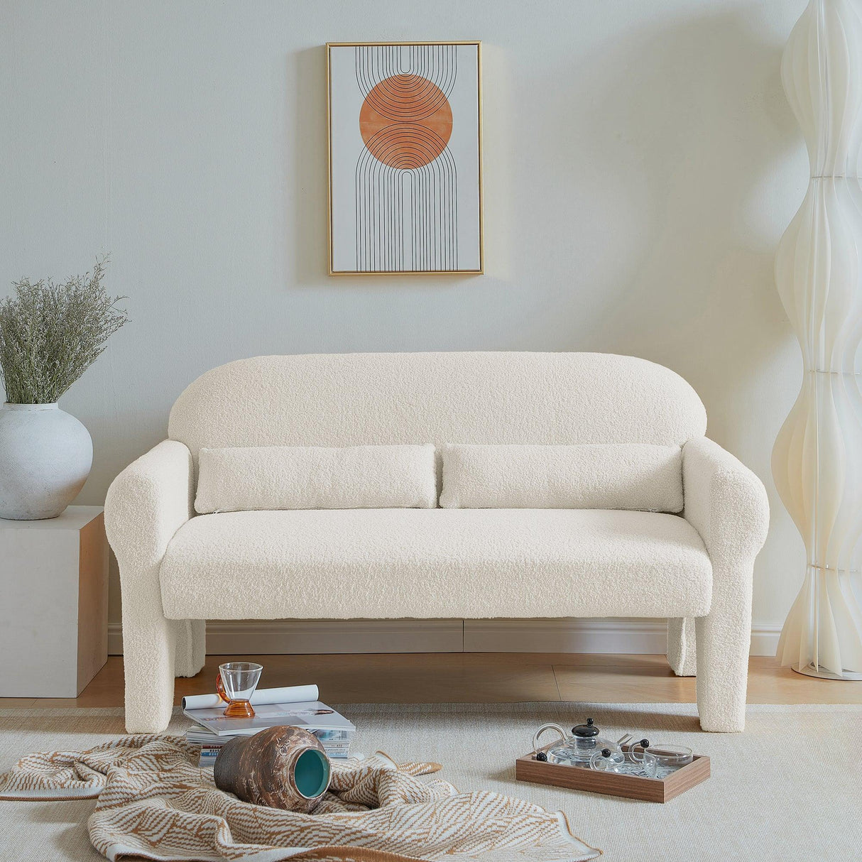 Modern Lambs Wool Fabric Loveseat for Living Room