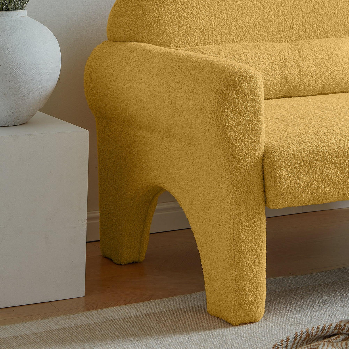 Modern Lambs Wool Fabric Loveseat for Living Room