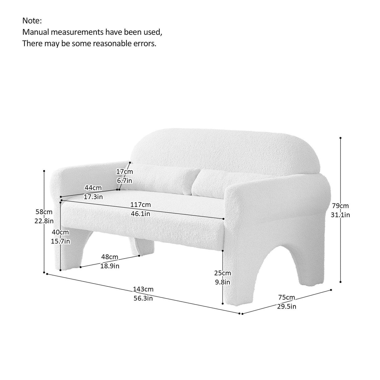 Modern Lambs Wool Fabric Loveseat for Living Room