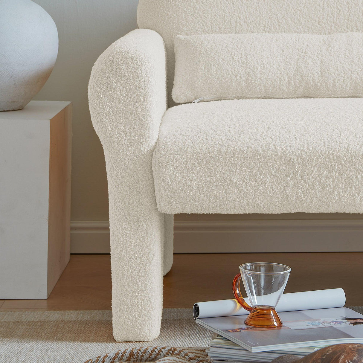 Modern Lambs Wool Fabric Loveseat for Living Room