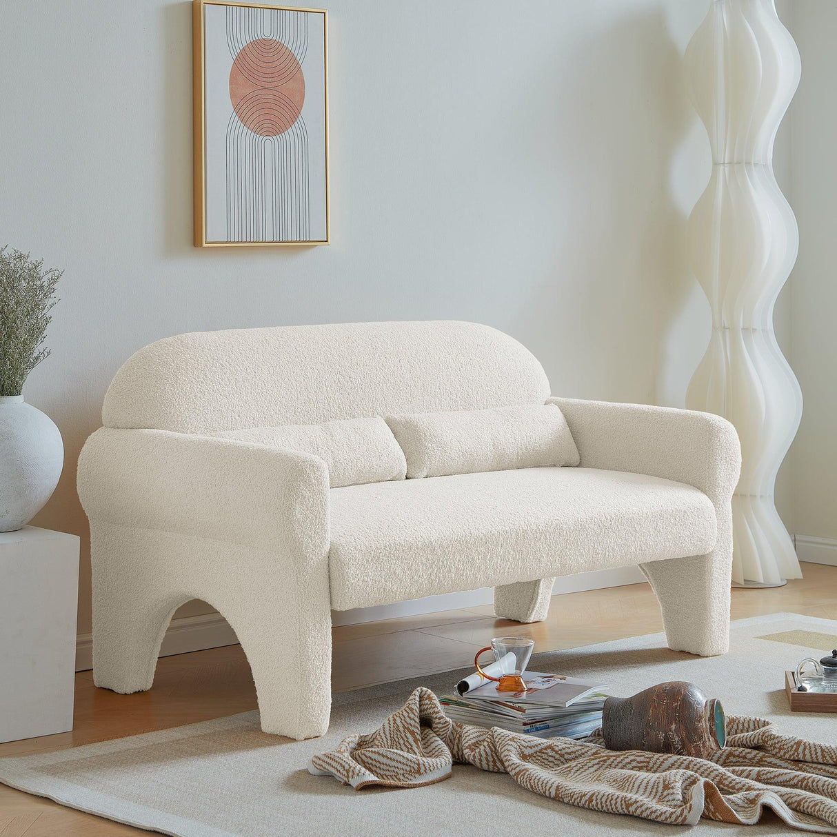 Modern Lambs Wool Fabric Loveseat for Living Room