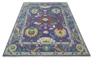 Modern Oushak 9x12 Hand Knotted Persian Purple and Blue Colorful Wool Area Rug | TRDCP850912
