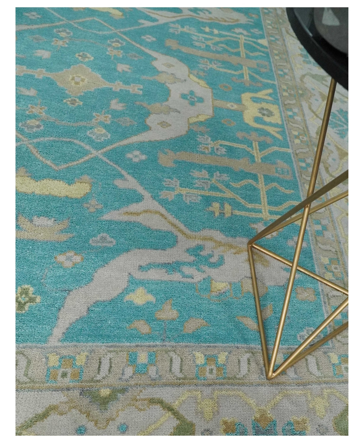 Modern Oushak Hand Knotted 8x10 Persian Blue and Silver Antique Wool Area Rug | TRDCP912810