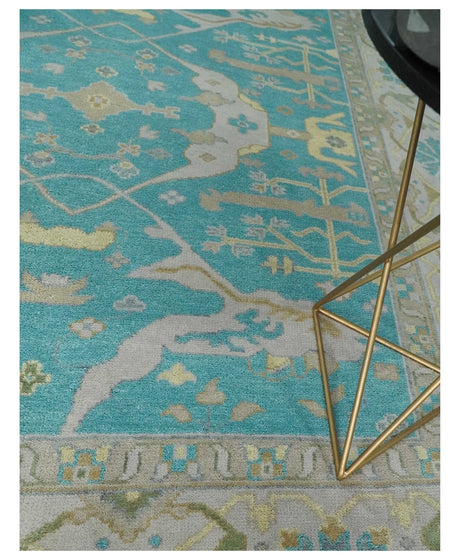 Modern Oushak Hand Knotted 8x10 Persian Blue and Silver Antique Wool Area Rug | TRDCP912810