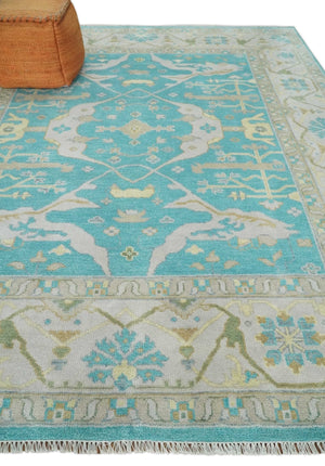 Modern Oushak Hand Knotted 8x10 Persian Blue and Silver Antique Wool Area Rug | TRDCP912810