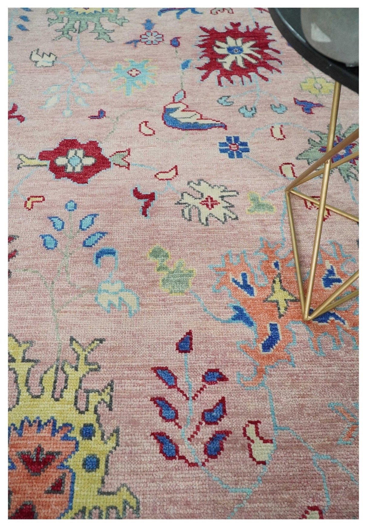 Modern Pink Rug 8x10 and 9x12 Wool Colorful Hand knotted Oushak Area Rug