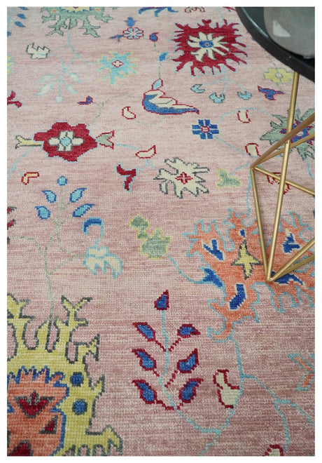 Modern Pink Rug 8x10 and 9x12 Wool Colorful Hand knotted Oushak Area Rug