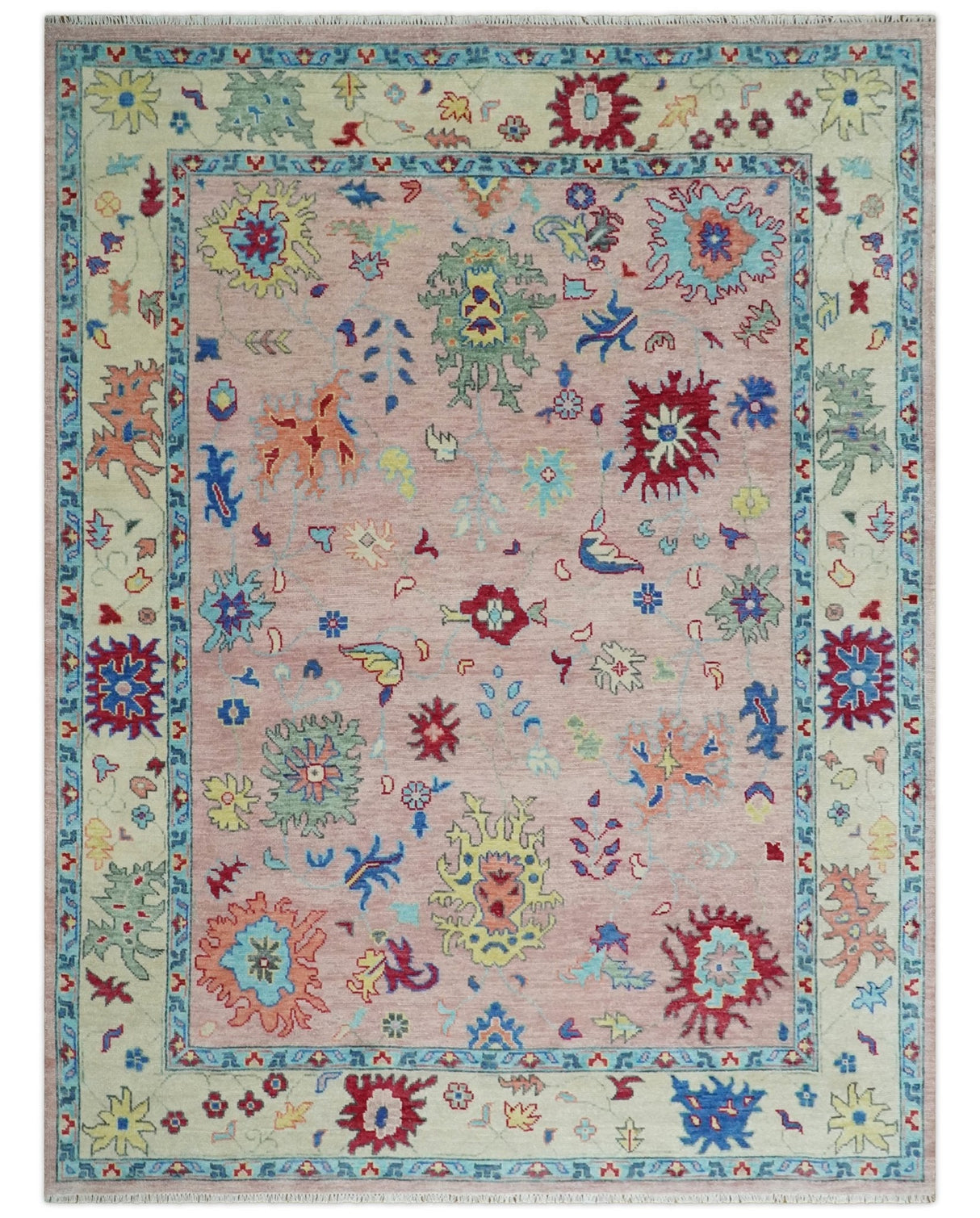 Modern Pink Rug 8x10 and 9x12 Wool Colorful Hand knotted Oushak Area Rug