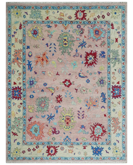 Modern Pink Rug 8x10 and 9x12 Wool Colorful Hand knotted Oushak Area Rug