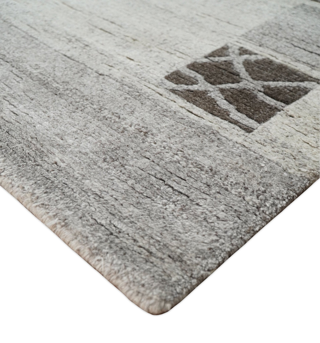 Modern Scandinavian 4.7x6.5 Brown and Silver Wool Hand Woven Area Rug | HL47