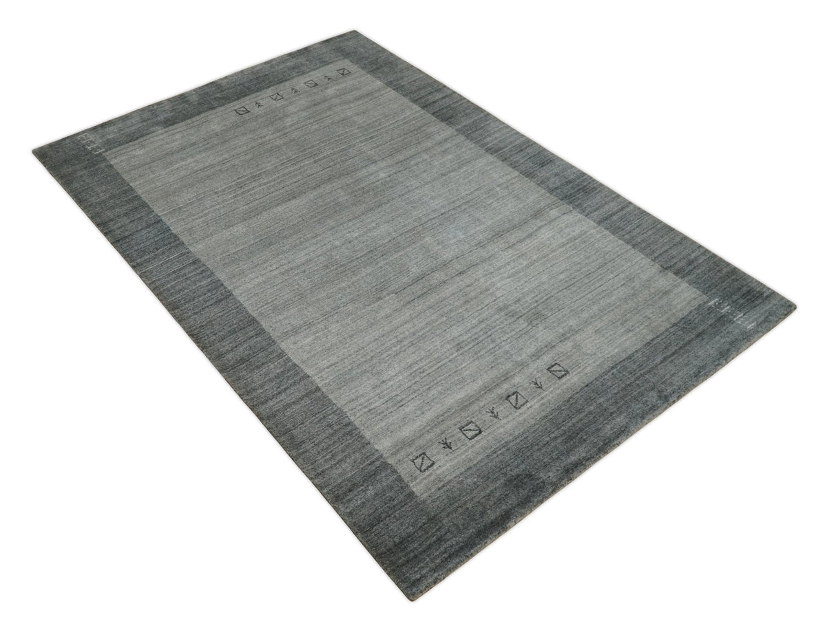 Modern Scandinavian 5x6.5 Gray and Silver Blended Wool Hand Woven Area Rug | HL48