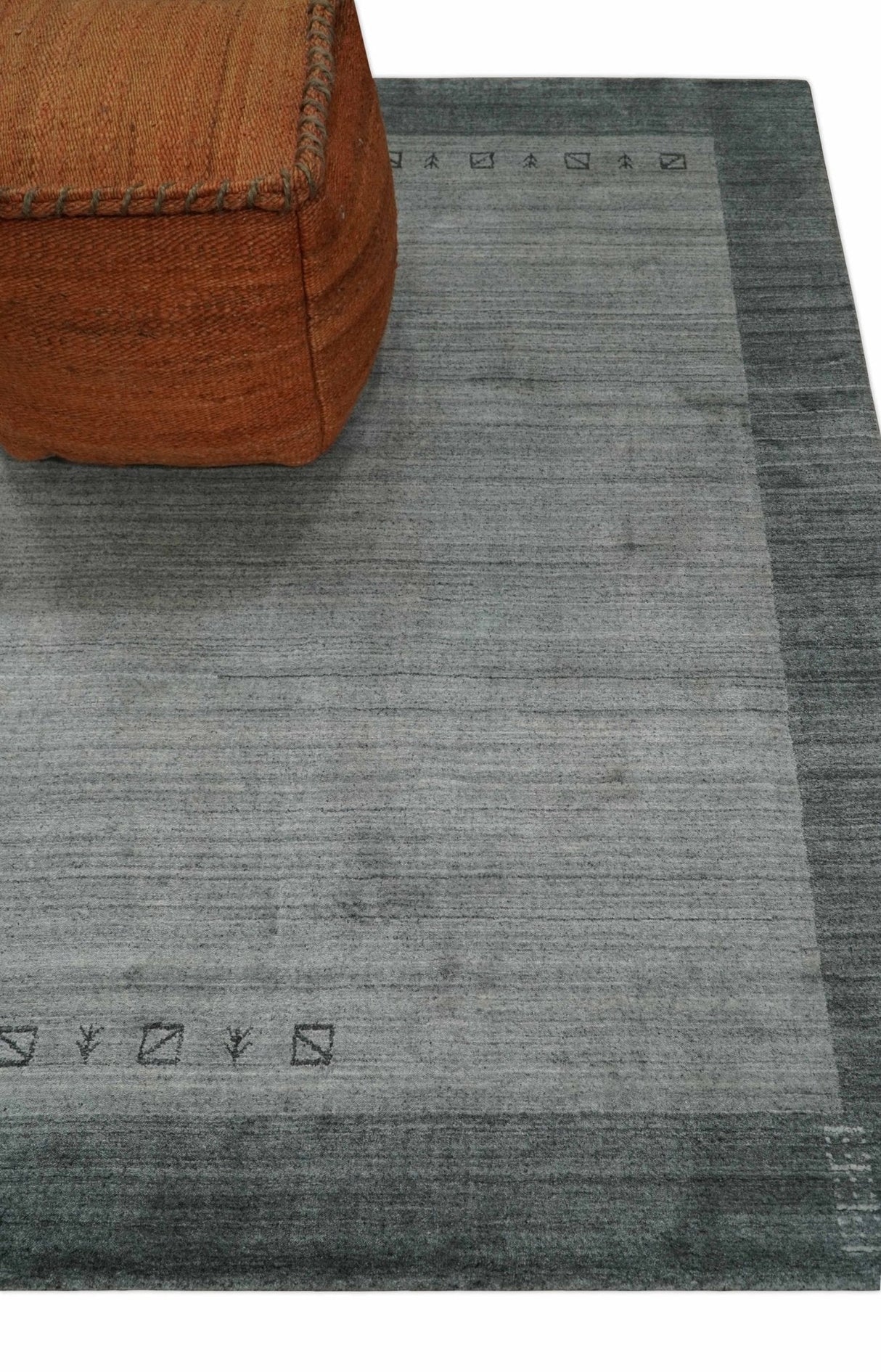 Modern Scandinavian 5x6.5 Gray and Silver Blended Wool Hand Woven Area Rug | HL48
