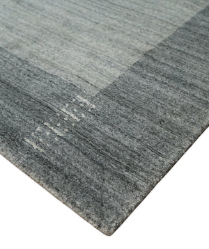Modern Scandinavian 5x6.5 Gray and Silver Blended Wool Hand Woven Area Rug | HL48