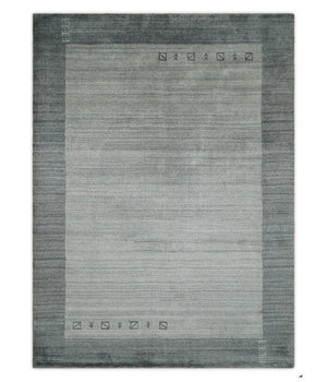 Modern Scandinavian 5x6.5 Gray and Silver Blended Wool Hand Woven Area Rug | HL48